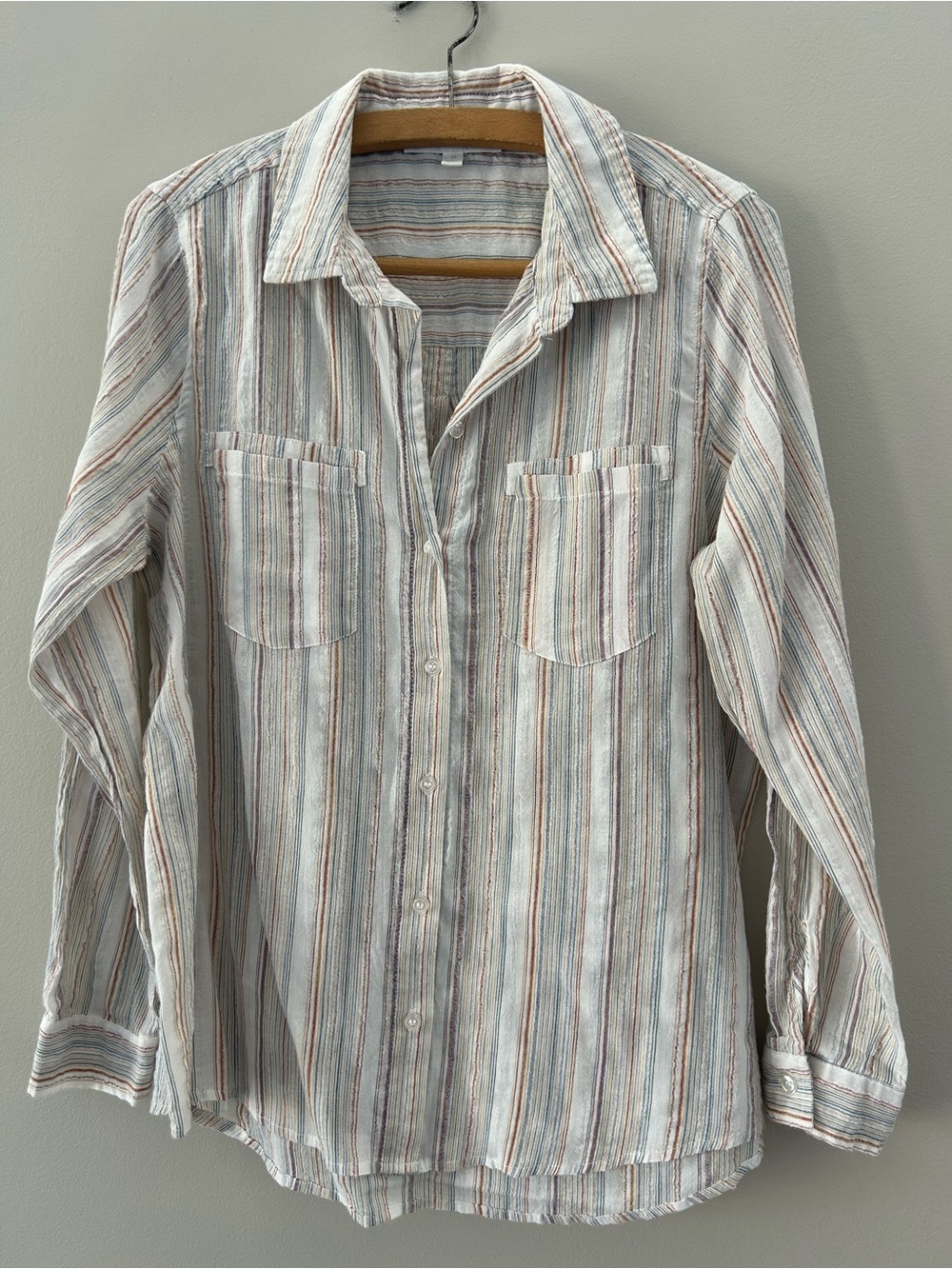 Adyson Parker Cotton Blend Striped Airy Optional 3/4 Sleeve Button Down Shirt - Picture 2 of 5